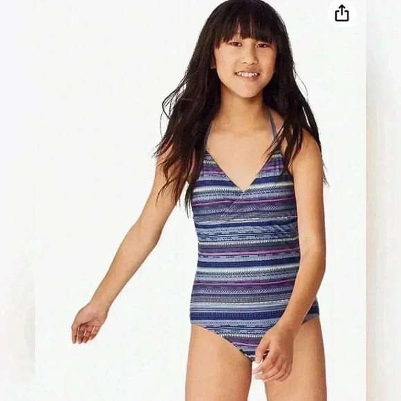 Tea Kids Printed Surplice One Piece Swimsuit - Picture 3 of 5